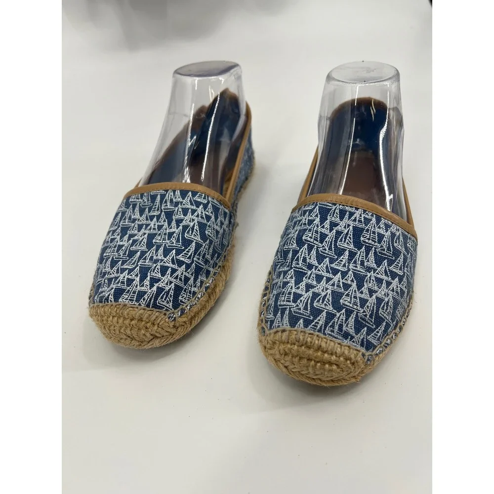 Tommy Hilfiger Sailboat Print Espadrille Flats Blue White Nautical Slip On